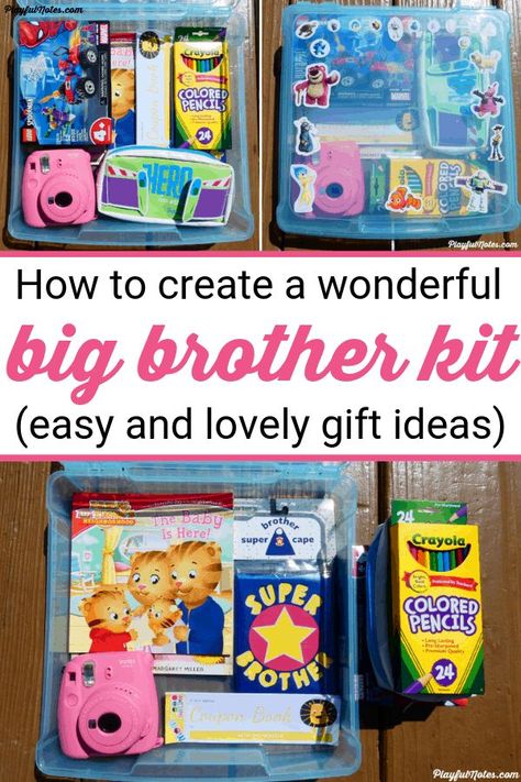 Big Brother Bag Ideas, New Sister Gift, Big Brother Activities, New Brother Gift, Big Sister Survival Kit Ideas, Big Brother Survival Kit Ideas, Gifts For New Big Brother, Big Sister Kit Ideas, Big Brother Gift Basket