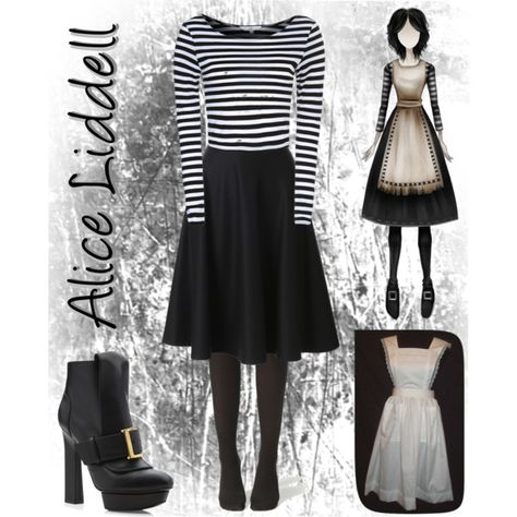 Alice Liddell (Madness Returns) by saffranshonung on Polyvore featuring polyvore, fashion, style, Gucci, Boohoo, Alexander McQueen, Alice, Wonderland and madness Alice Madness Returns Inspired Outfit, Alice Madness Returns Outfit Ideas, Alice In Wonderland Style Clothes, Alice In Wonderland Inspired Outfits Aesthetic, Alice Madness Returns Costume, Alice Liddell Cosplay, Alice Liddell Madness Returns, Alice Madness Returns Cosplay, Goth Closet