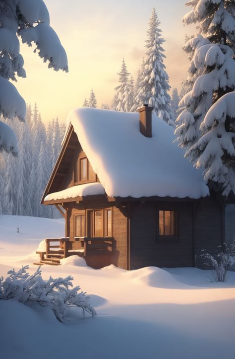 Snow On House, Tiny House Snow, Matt Painting, Snowy House Painting, Snowy Mansion In The Woods, Snowy Environment, Snowy Cabin Drawing, Platform House, Snowy House