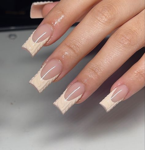 Coffin French Tips, Coffin French Tip, Tip Nail Designs, Beige Nails Design, Coffin French, Latest Nail Designs, French Tip Nail Designs, Nail Pops, Sweater Nails