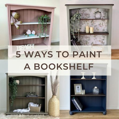 5 unique ways to paint a bookshelf – Tea and Forget-me-nots Refinishing Bookcase, Small Painted Bookshelf, Paint A Bookshelf Diy, Chalk Painted Bookcase, Upgrade Bookshelf Diy, Repainting Shelves, Paint Bookshelf Ideas, Painting Bookshelf Ideas, Painted Bookshelves Bookshelf Makeover