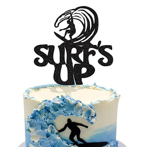 Amazon.com: Black Glitter Double Sided Surf's Up Cake Topper for Summer Beach Surfing Theme Hawaii Party Company Events Retirement Party Graduation Cake Decorations : Grocery & Gourmet Food Surfer Cake, Up Cake Topper, Surf Cake, Cake Table Birthday, Up Cake, Baby Shower Photography, 60th Birthday Cakes, Beach Cakes, Hawaii Party