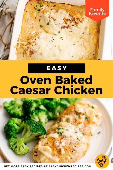 Looking for a simple and tasty dinner recipe? Try this easy baked Caesar Chicken that's loaded with flavor! Featuring tender chicken, lots of cheese, and creamy dressing, it's perfect for a weeknight meal. Head to my site for the recipe! Creamy Caesar Chicken, Caesar Dressing Chicken, Baked Caesar Chicken, Chicken Cesar, Creamy Caesar Dressing, Chicken Breast Crockpot Recipes, Caesar Chicken, Baked Chicken Recipes Easy, Chicken Appetizers