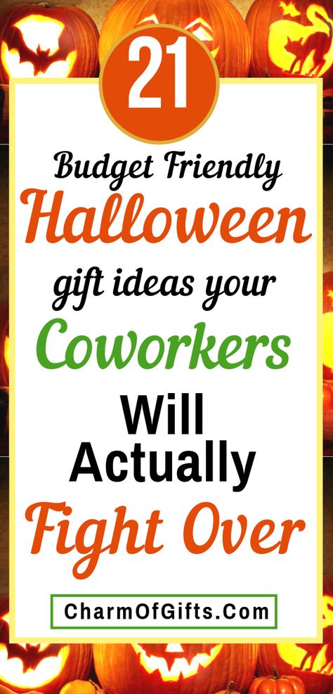 The coolest Halloween gifts that your coworkers would love to get. These ideas are inexpensive, office appropriate and some are really funny, great for the colleagues who have a funny bone. 21 fun ideas that every one will enjoy at work place. Affordable ideas they can decorate their desks with or take home. #halloweengifts #halloweencoworkergifts #coworkergifts Useful Halloween Favors, Inexpensive Fall Gift Ideas, Money Gifts For Halloween, Best Coworkers Funny, Halloween Treats For Office Staff Gifts, Halloween Work Gift Ideas, Halloween Costume Contest Gift Ideas, Work Halloween Gifts, Halloween Coworker Gift Ideas