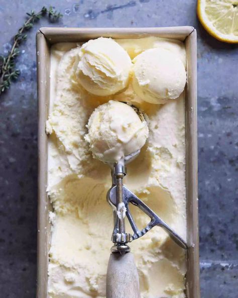 Lemon Curd Ice cream is creamy, dreamy, and so pleasantly tart. The fresh lemon flavor shines thanks to the addition of lemon curd and fresh lemon juice. #lemoncurdicecream #icecreamrecipe #lemoncurd #lemondessert Sweet Corn Ice Cream, Kitchen Aid Ice Cream Recipes, Lemon Curd Ice Cream, Corn Ice Cream, Chewy Ginger Cookies, Cheese Ice Cream, Coconut Sorbet, Lemon Scones, Vanilla Ice Cream Recipe