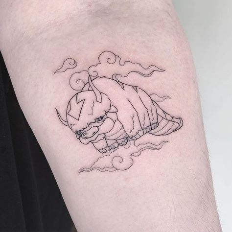 Appa Tattoo, Appa From Avatar, Trippy Tattoo Ideas, Atla Tattoo, Trippy Tattoo, Alchemy Tattoo, Avatar Tattoo, Optical Illusion Tattoos, Illusion Tattoos