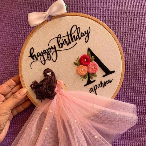 A very cute and beautiful birthday gift for your special one! ❤️❤️❤️ Dm to place your orders now💌💌💌 . . #birthdayhoopart❤️ #embroideryhoop Birthday Hoops Embroidery, Happy Birthday Embroidery Hoop, Girly Embroidery, Crochet Frame, Diy Anniversary Gift, Embroidery Hoop Art Diy, Girl Embroidery, Embroidery Hoop Crafts, Pillow Embroidery