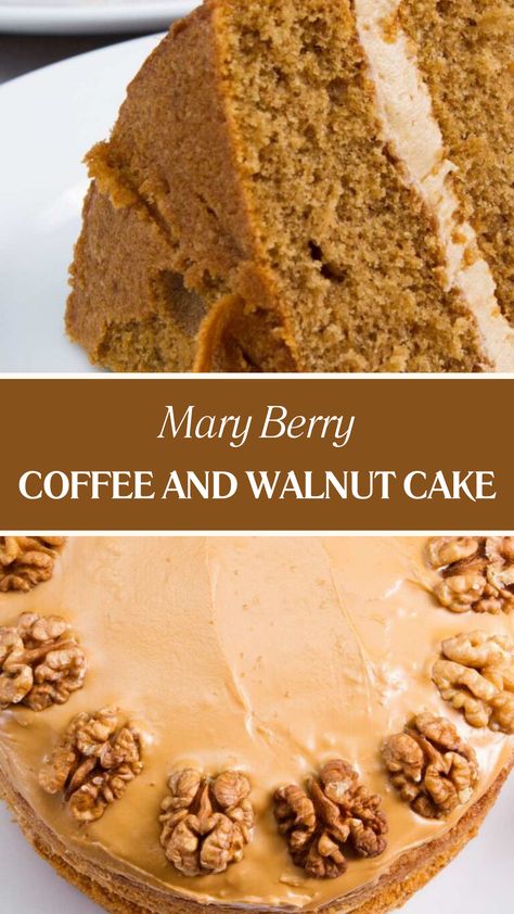 Mary Berry Coffee And Walnut Cake Coffee And Walnut Cake Recipe Mary Berry, Mary Berry Coffee And Walnut Cake, Walnut And Coffee Cake, Coffee And Walnut Birthday Cake, Coffee And Walnut Cake Recipe, Cake For Two People, Mary Berry Cake Recipes, Marry Berry Recipes, Mary Berry Baking