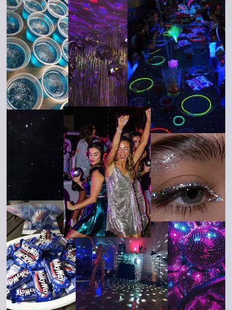 Space Theme Party Outfit College, Clubbing Party Theme, Sparkly Bday Party, Space Theme Party Aesthetic, Cosmic Disco Party, Gemini Birthday Party Theme, Intergalactic Party Theme, Space Themed Birthday Party Outfit, Zodiac Theme Party Outfit