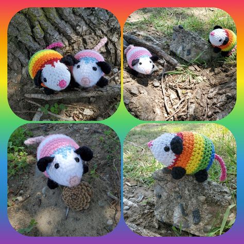 Crochet Opossum, Easy Crochet Animals, Crochet Inspo, Crochet Amigurumi Free, Custom Crochet, Fun Crochet Projects, Lgbtq Pride, Crochet Animals, Cute Crochet