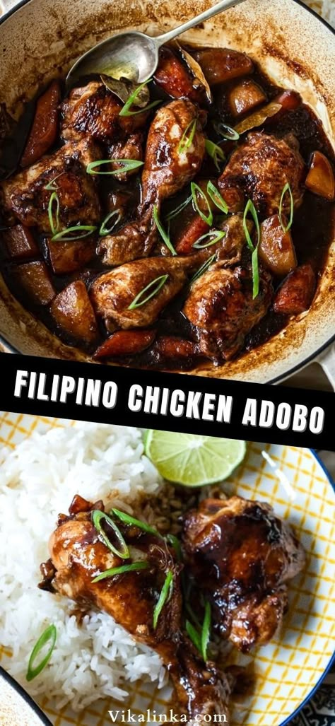 Chicken Adobo Recipe Easy, Chicken Thighs And Drumsticks, Filipino Chicken Adobo, Adobo Recipe, Chicken Adobo, Drumstick Recipes, Garlic And Ginger, Chicken Drumstick Recipes, Adobo Chicken