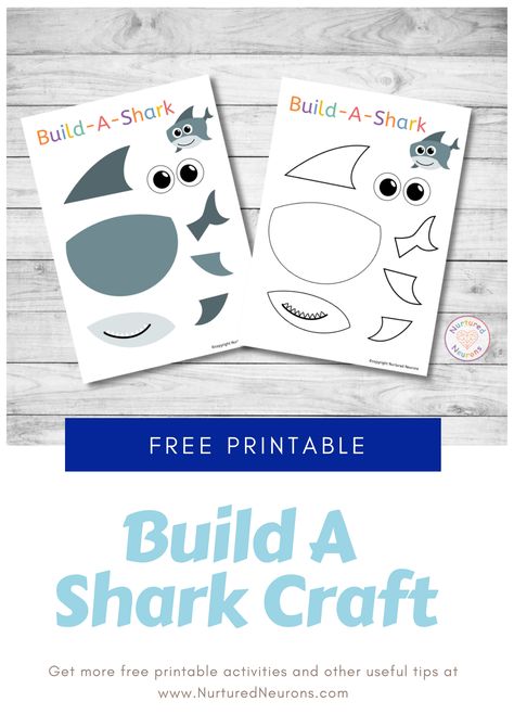 Build A Shark Craft (Free Printable for Preschool) - Nurtured Neurons Shark Craft Preschool, Build A Shark, Shark Crafts Preschool, Astronaut Craft, Shark Craft, Cow Craft, Craft Preschool, Sea Activities, Sheep Crafts