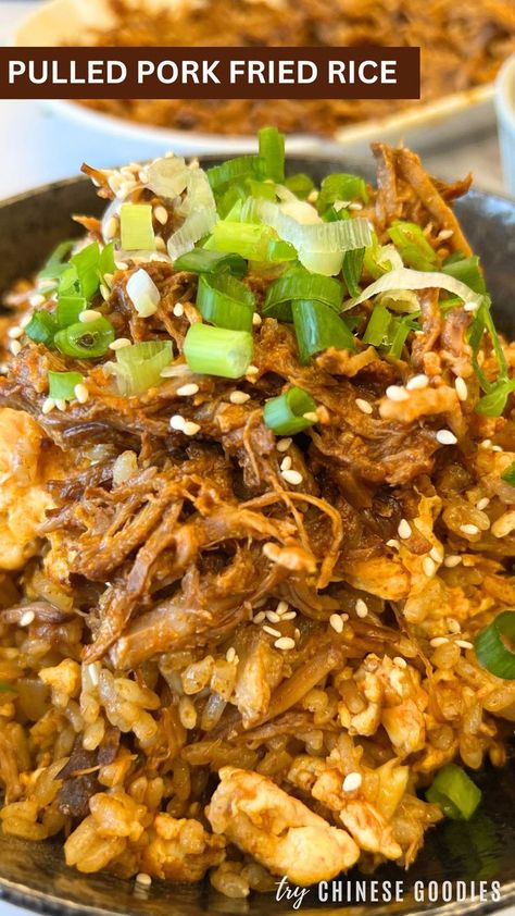 10 Minute Spicy Pulled Pork Fried Rice with Coleslaw is your best quick and easy dish. It's slightly spicy, flavorful and packed with Pulled Pork Sauce. It's the best idea for a quick dinner and you can also make extra portions for your lunchbox. Pulled Pork And Rice Casserole, Pulled Pork Over Rice, Pulled Pork Stir Fry, Canned Pulled Pork Recipes, Pulled Pork And Rice Recipes, Leftover Pulled Pork Recipes Dinners, Pulled Pork Leftover Ideas, Pulled Pork Ramen, Pulled Pork And Rice