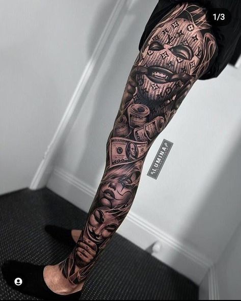 Full Hand Tattoo, Chicano Tattoos Sleeve, Small Shoulder Tattoos, Full Leg Tattoos, Gangsta Tattoos, Chicano Style Tattoo, Full Arm Tattoos, Chicano Style, Half Sleeve Tattoos For Guys