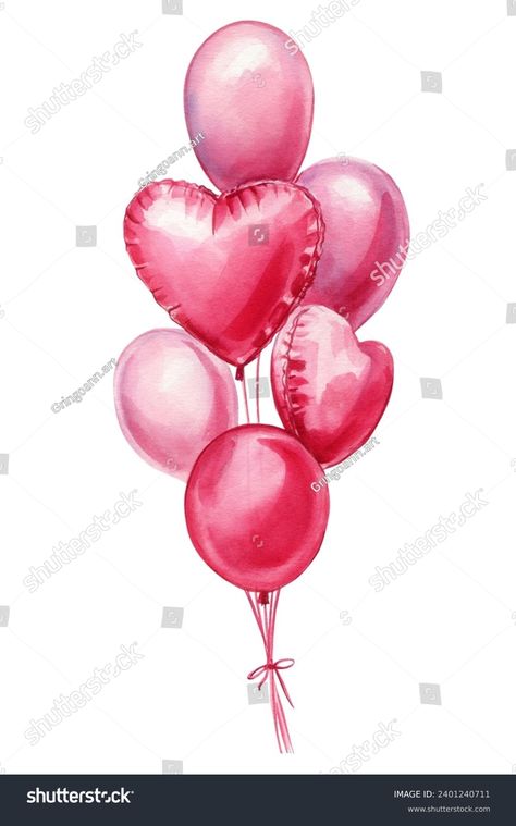 Pink Love Heart Air Balloons Valentines Stock Illustration 2401240711 | Shutterstock Pink Love Heart, Watercolor Heart, Heart Balloons, Air Balloons, Wedding Invite, Pink Love, Air Balloon, Journal Ideas, Stock Illustration