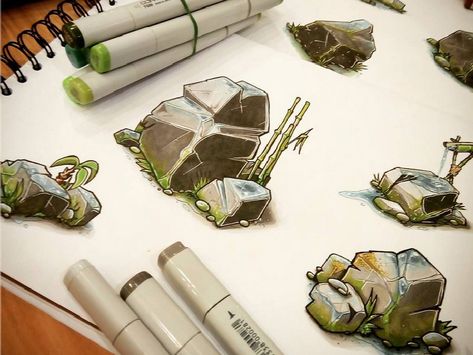 Stone sketches Stone Rendering Marker, Alcohol Marker Drawings Architecture, Stone Sketch, Marker Art Ideas, Copic Marker Drawings, Marker Illustration, Marker Sketch, Copic Drawings, Copic Marker Art