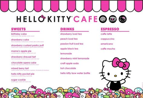 Hello Kitty Food Truck, Hello Kitty Restaurant, Cafe Hello Kitty, Bloxburg Decals Codes Aesthetic, Cafe Posters, Bloxburg Decals Codes Wallpaper, Mint Lemonade, Hello Kitty Bow, Lilo And Stitch Drawings