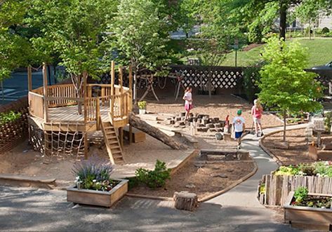 Decks Around Trees, Log Ladder, Deck Around Trees, Kindergarten Playground, Natural Outdoor Playground, Outdoor Playscapes, School Landscape, Wood Playground, Foundation Plan