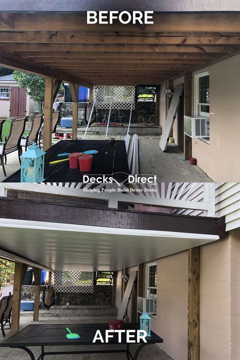 Deck Drainage Ideas, Under Deck Roofing Ideas, Underdeck Waterproofing, Under Porch Ceiling Ideas, Underdeck Patio Ideas, Under Deck Ceiling Ideas, Deck Ceiling Ideas, Underdeck Ceiling, Under Deck Roof