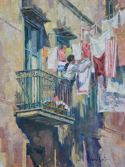 Hanging Laundry (Sorrento Italy) by John Michael Carter Oil ~ 16 x 12 Sorrento Italia, Washing Lines, Laundry Art, Hanging Laundry, Michael Carter, Clothes Hanging, Sorrento Italy, Laundry Drying, Clothes Line