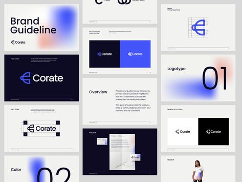 Corate | Brand Book by Oleg Coada on Dribbble Brand Identity Design Style Guides, Brand Book Layout, Book Logo Design, Brand Book Design, Brand Guidelines Design, Mises En Page Design Graphique, Brand Identity Guidelines, Book Design Inspiration, Graphisches Design