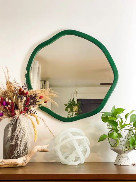 Cool Wall Mirror, Blob Mirrors, Funky Mirrors, Colorful Mirror, Asymmetrical Mirror, Irregular Mirror, Small Wall Decor, Wavy Mirror, Wooden Mirror Frame