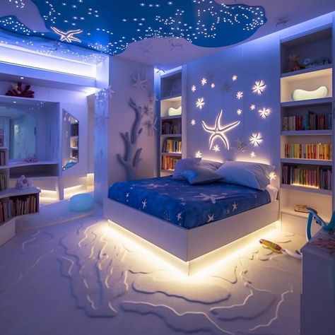 Treehouse Room, Beach Theme Bedroom, Ocean Room Ideas, Fantasy Room, Ocean Room Decor, Ocean Ideas, Ocean And Beach, Surf Room, Dream Bedroom Inspiration