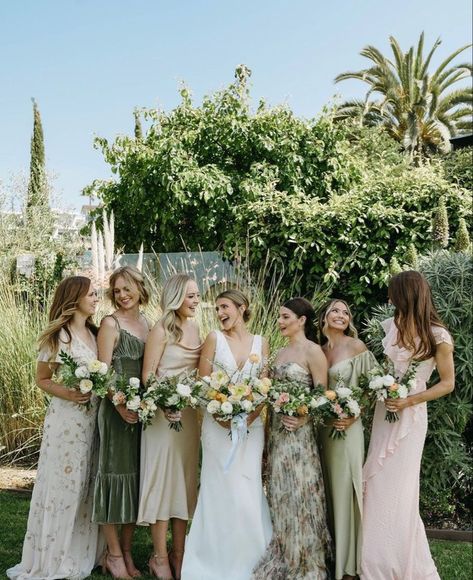 Wedding Color Palettes, Floral Bridesmaid Dresses, Bridesmaid Colors, Floral Bridesmaid, Green Bridesmaid, Future Wedding Plans, Bridesmaid Dress Colors, Green Bridesmaid Dresses, Garden Party Wedding