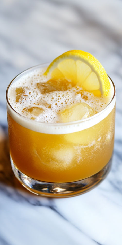 Maple Whiskey Sour Recipe Whiskey Sour With Egg White, Whiskey Sour Recipe Easy, Maple Whiskey Sour, Whiskey Drinks Simple, Whiskey Cocktail Recipes, Whiskey Sour Recipe, Maple Whiskey, Mocktail Drinks, Cocktail Recipes Whiskey