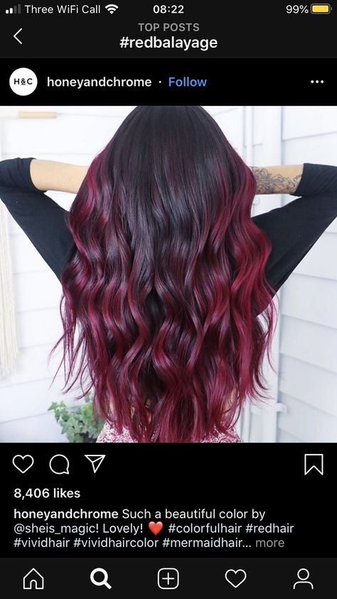 Wine Red Bayalage, Wine Balayage Hair Brunettes, Bright Red And Brown Hair, Deep Violet Raspberry Balayage, Burgundy Bayalage Hair Dark, Purple Red Balayage, Burgundy Bayalage Hair, Black And Maroon Hair, Wine Balayage Hair