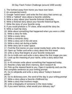 I got tired of 30 day writing challenges that were just lists of stuff about you. So I created a 30 day writing challenge that is 30 flash fiction writing prompts. 30 Days Of Writing Prompts, 30 Day Flash Fiction Challenge, 30days Writing Challenge, Writing About Myself, 30 Days Writing Challenge Fiction, Writing Challenge Fiction Short Stories, Sentence Prompts, Mind Dump, 30 Day Writing Challenge