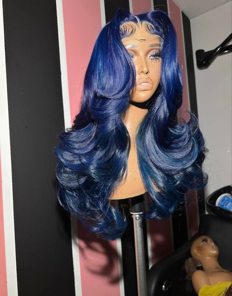 Royal Blue Side Part Wig, Lacefront Wig, Weave Ponytail Hairstyles, Frontal Wig Hairstyles, Wig Colors, Creative Hair Color, Blue Wig, Dyed Hair Inspiration, Protective Hairstyles Braids