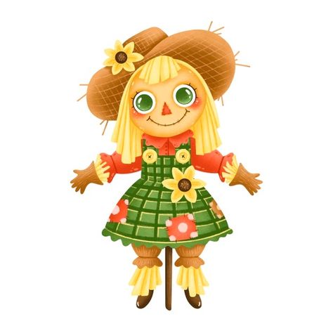 Illustration of a cute cartoon farm scar... | Premium Vector #Freepik #vector #vintage #hand #character #cartoon Scarecrow Pictures, Girl Scarecrow, Ladybug Baby Shower, Cartoon Monkey, Fall Scarecrows, Vintage Hipster, Character Cartoon, Wreath Supplies, The Cartoon