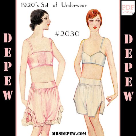 Vintage Sewing Pattern Reproduction 1920's Bandeau Bra and Lingerie Patterns, Bra Sewing, Sewing Lingerie, Womens Clothing Patterns, Bra Pattern, Paper Sewing Patterns, Bandeau Bra, Motif Vintage, Embroidery Motifs