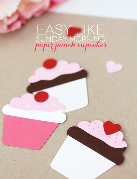 Easy Like Sunday Morning: Paper Punch Cupcakes | Damask Love Cards With Cupcakes On Them, Paper Punch Ideas, Cupcake Crafts, Valentines Kids, Cupcake Paper, Cupcake Cards, Cupcake Tutorial, Cupcake Card, Birthday Display