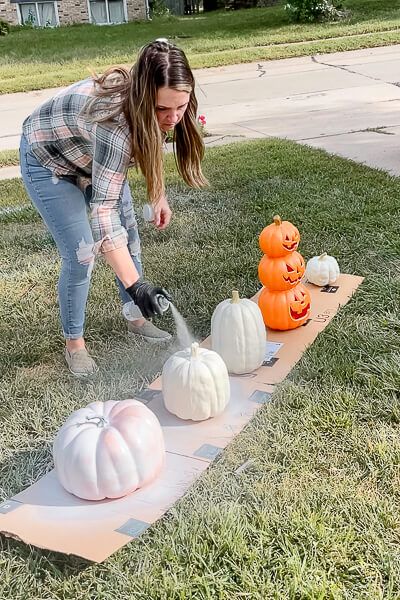 DIY Terracotta Textured Pumpkins - Crystel Montenegro Home Terracotta Pumpkins, Front Door Step, Front Door Steps, Cement, Pumpkins, Save Money, Fall Decor, Front Door, That Look