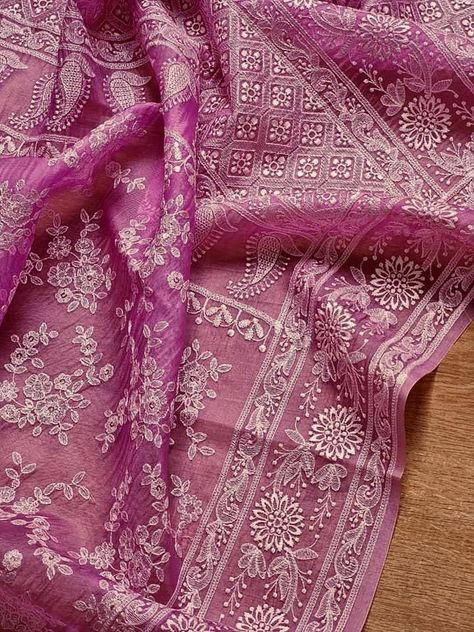 Organza Sarees Embroidery, Summer Saree, Kora Organza Sarees, Saree Cover, Chikankari Saree, Saree And Blouse, Indian Sari Dress, New Saree Designs, Silk Sarees With Price