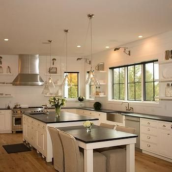 Kitchen Island With Drop Down Table Design Ideas Kitchen Island Tops, Kitchen Island Dining Table, White Kitchen Island, Kitchen Island Table, Casa Country, Kitchen Island With Seating, Classic Kitchen, Island With Seating, Cottage Interiors