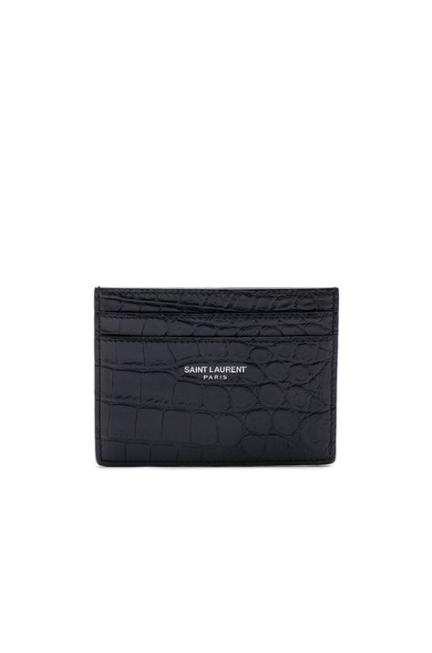 SAINT LAURENT SAINT LAURENT CROC LEATHER CARD CASE IN BLACK. #saintlaurent #bags #leather #animal print #lining Cardholder Aesthetic, Saint Laurent Card Holder, Wallet Aesthetic, Ysl Card Holder, Leather Cardholder, Random Pict, Cute Wallets, Biker Jackets, Classic Card