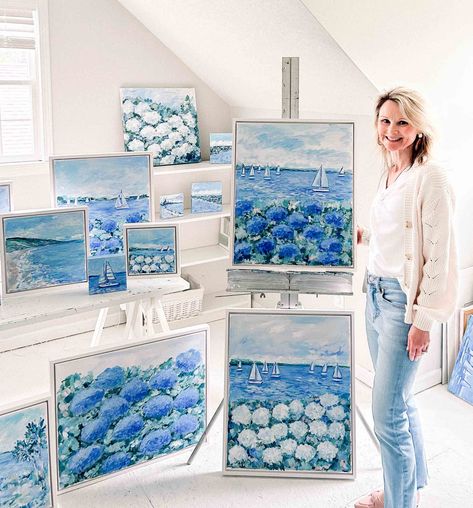 Coastal Blue and White Painting Release on Cailini Coastal! — Michelle Brunner Cailini Coastal, Nautical Wallpaper, Garage Addition, Blue Hydrangeas, Temple Jar, Hamper Storage, Bookshelf Desk, Nautical Rope, Entertainment Furniture