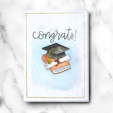 Graduation Watercolor Painting, Graduation Cards Handmade Watercolor, Watercolor Graduation Cards, Graduation Watercolor, Watercolor Graduation, Graduation Cards Handmade, Creative Birthday Cards, Watercolor Patterns, Book Cover Diy