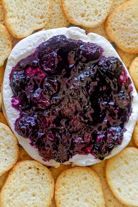 Blueberry balsamic cream cheese dip full of sweet and tangy flavors with a hint of rosemary and balsamic, served with crackers or some bruschettini. Cream Cheese Cracker Dip, Blueberry Balsamic, Cracker Dip, Cream Cheese Appetizer, Cream Cheese Dip, Blueberry Cream Cheese, Cream Cheese Dips, Appetizers Easy Finger Food, Charcuterie Inspiration