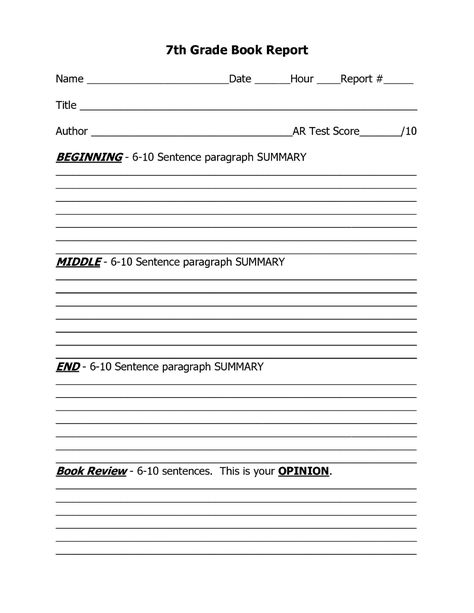 Book Report Template Grade 7 (1) | PROFESSIONAL TEMPLATES Chapter Template, Book Report Template Middle School, Biography Book Report Template, Biography Book Report, Paragraph Worksheets, Book Report Template, 1st Grade Books, First Grade Books, 6th Grade Writing