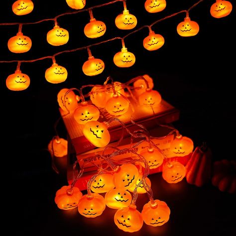 suddus 20 Led Halloween Lights Battery Operated, 9.8 FT Halloween Pumpkin String Lights with 8 Modes, Halloween Decorations Lights Indoor, Bedroom, Outdoor, Porch, Balcony, Yard, Party, Door… Holiday Lights Outdoor, Link Halloween, Halloween String Lights, Spooky Halloween Decorations, Flickering Lights, Decoration Halloween, Pumpkin Lights, Halloween Party Themes, Halloween Lights