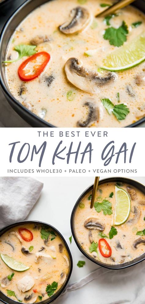 Tom Kha Gai Soup, Tom Kha Soup, Coconut Chicken Soup, Vegan Diner, Soup Thai, Thai Coconut Chicken Soup, Thai Coconut Chicken, Tom Kha Gai, Thai Coconut Soup