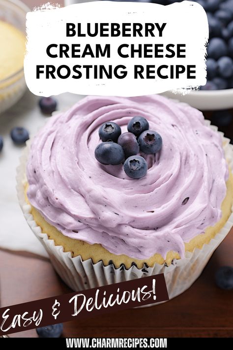 Make your desserts stand out with our delicious Blueberry Cream Cheese Frosting! This recipe offers a perfect blend of tart blueberries and creamy richness, making it the ideal topping for cakes, cupcakes, and pastries. Perfect for any occasion, this dreamy frosting ensures your treats will not only taste fabulous but look terrific too. You'll love how easy it is to whip up this wholesome frosting in just a few steps. Don't miss out on adding this sweet goodness to your recipes and impressing your family and friends with your baking skills. Blackberry Cream Cheese Frosting, Blueberry Cream Cheese Icing, Blueberry Frosting Recipe, Blueberry Cream Cheese Frosting, Blueberry Buttercream, Lemon Cream Cheese Icing, Blueberry Frosting, Cheese Frosting Recipe, Baking Skills