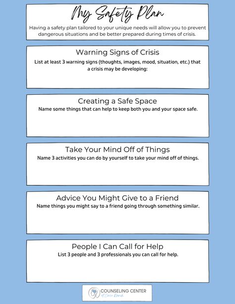 Crisis Plan Worksheet, Seeking Safety Worksheets, Discharge Planning Worksheets, Safety Plan For Teens, Safety Plan For Kids Mental Health, Therapist Tips, Crisis Plan, Safety Planning, Protective Factors