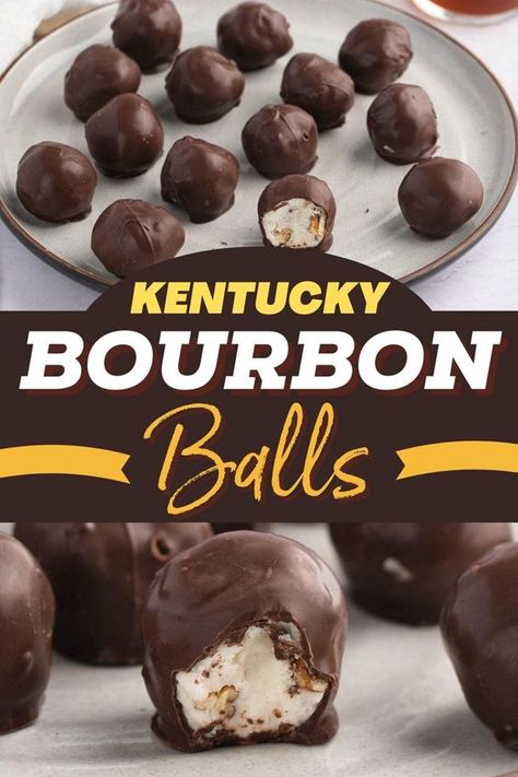 Try these Kentucky bourbon balls for treats you won't forget! Made with chopped nuts, powdered sugar, semi-sweet chocolate, and bourbon, you'll absolutely devour them! Boozy Bourbon Balls, Makers Mark Bourbon Balls, Peanut Butter Bourbon Balls, Bon Bon Filling Recipes, Kentucky Bourbon Balls, Bourbon Balls Kentucky, Bourbon Balls Recipe Easy, Bourbon Brownies Recipes, Bourbon Desserts