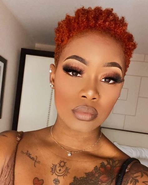 Sunscreen Black Women, Short Hair Ginger Color, Copper Twa Natural Hair, Ginger Hair Black Women Natural Short, Copper Pixie Hair, Ginger Short Hair Black Women, Short Ginger Hair Black Women, Natural Hair Color For Black Women, Hair Copper Blonde