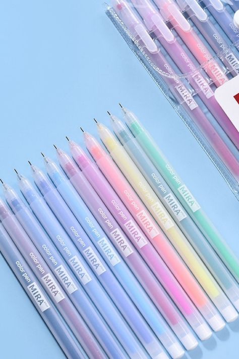 Premium High Quality 12 Coloured pens with a gel style ink. The fine pen nibs allow you to write smoothly and smudge free- an essential addition to a students, worker and artists toolkit! Great for taking notes in a creative and fun way. Coloured Pens, Aesthetic Stationary, Stationary Supplies, Gel Pens Set, Pen Kits, Fine Pens, Taking Notes, Styling Gel, Pen Nib